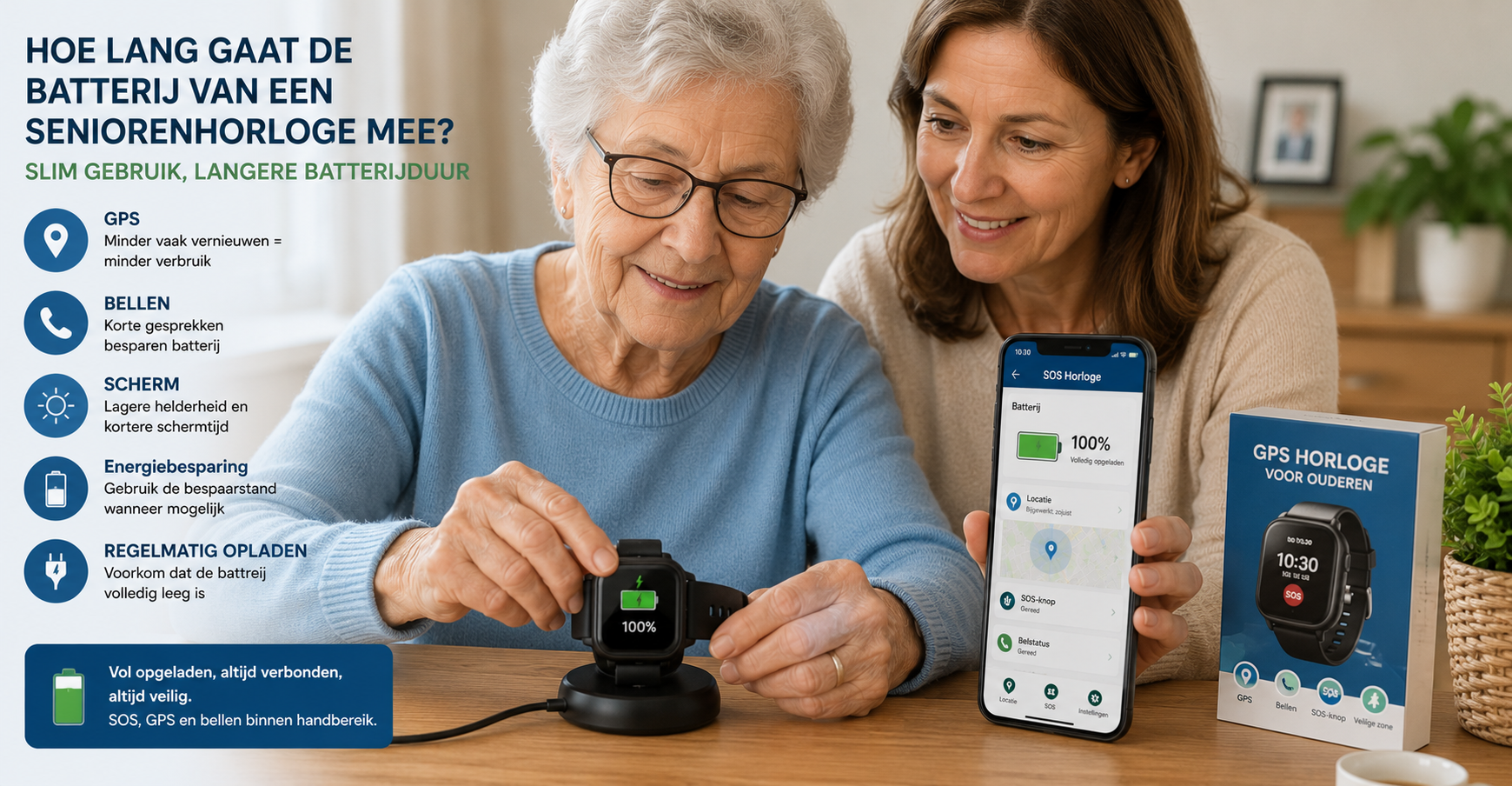 Hoe lang gaat de batterij van een seniorenhorloge mee?